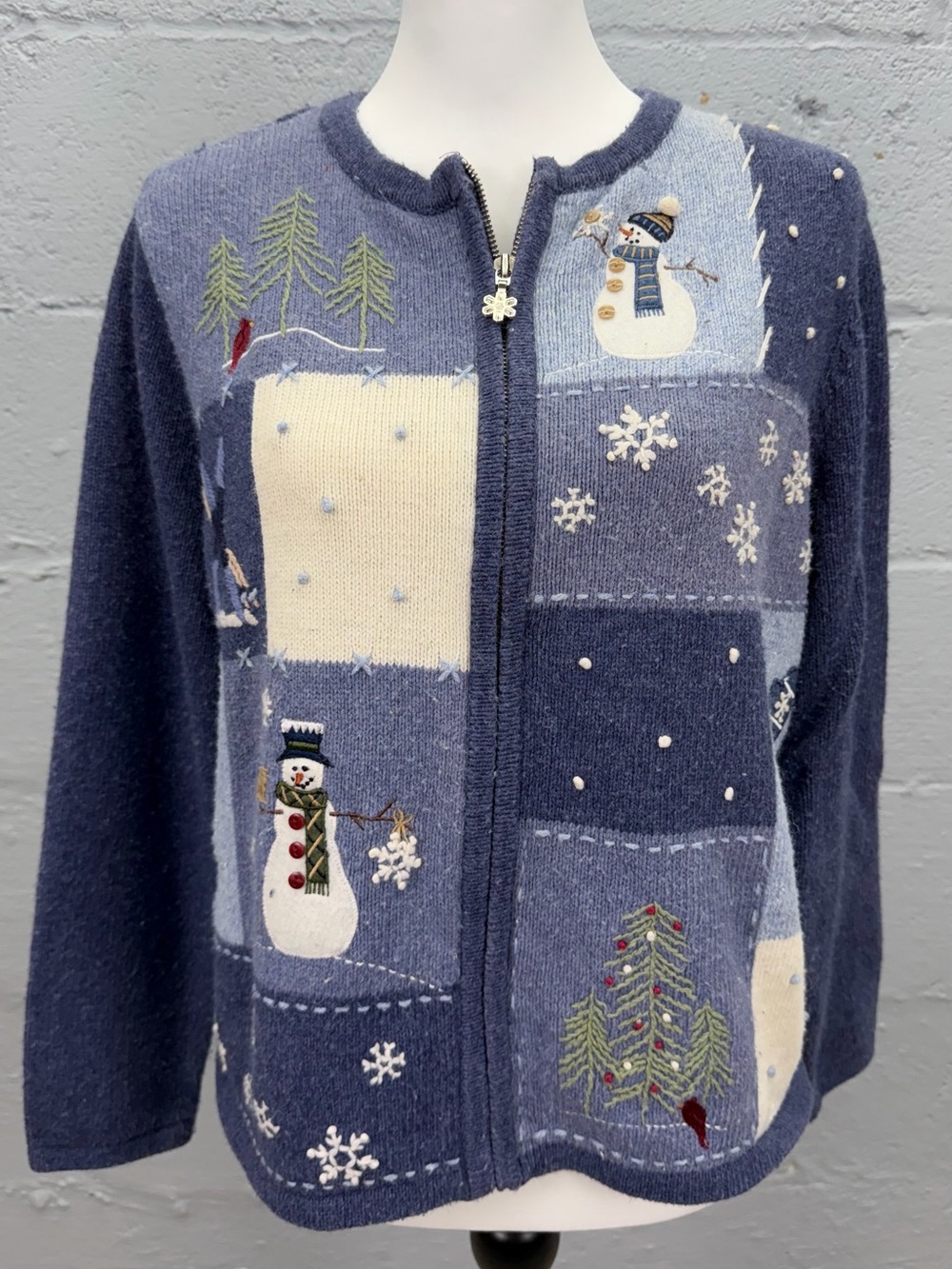 Croft & Barrow Women's Holiday Winter Snowman Full Zip Sweater Cardigan